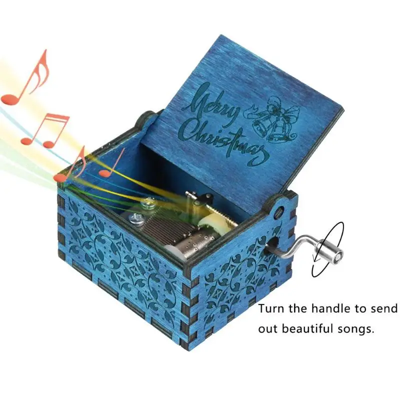 Retro Wooden Merry Christmas Music Box Storage Box Ornament Gift