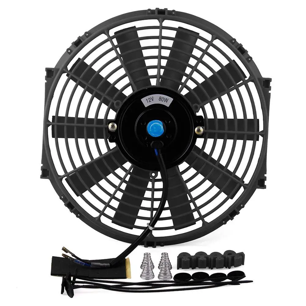 

12in 80W Universal Car High Power Pull Racing Electric Radiator 12V Engine Cooling Straight Blade Fan Kit Water Oil Cooler r20