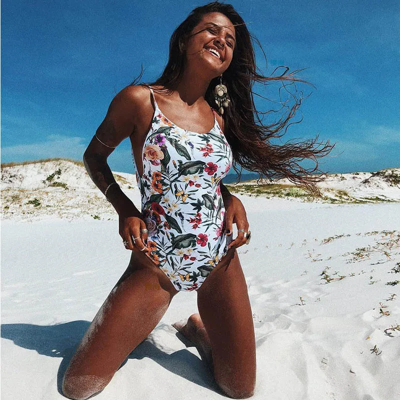 

2019 Strap Sexy One Piece Swimsuit Female Jumpsuit Swimwear Women Bathing Suit Pant Print Push Up Bikini Backless Beach Wear