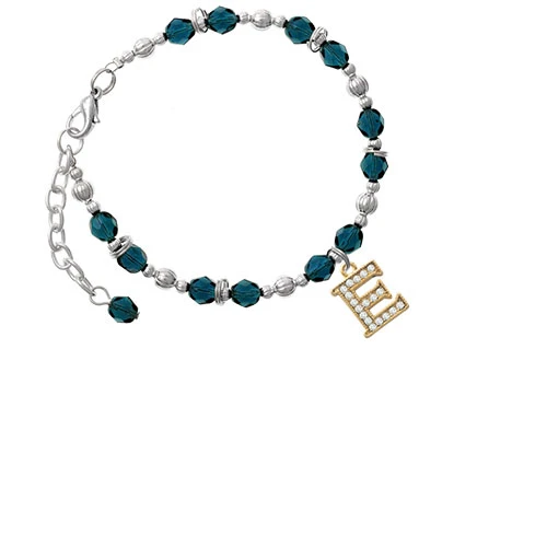 Goldtone Crystal Initial - E Navy Blue Beaded Bracelet |
