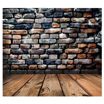 

Retro Vinyl Photography Backdrop Brick Wall Wood Floor Background 5*7FT