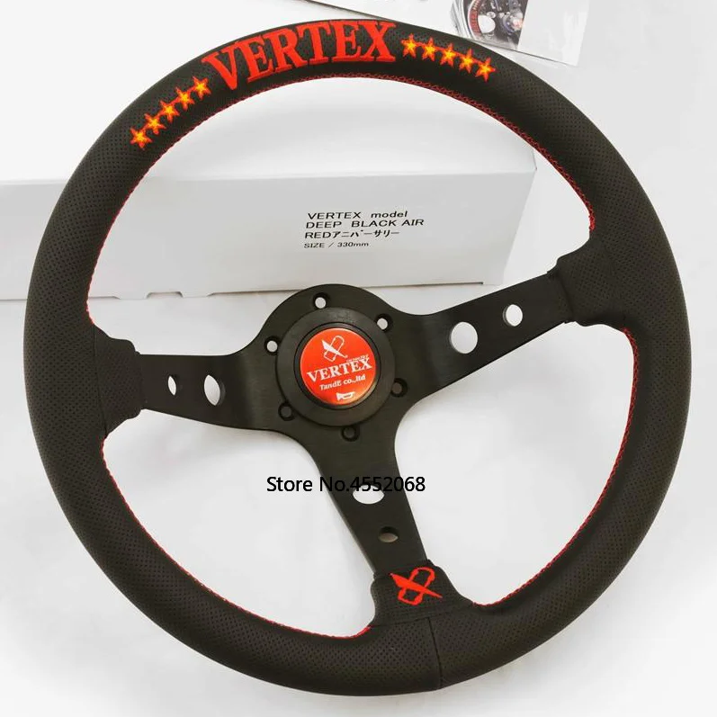 VERTEX 10 звезд 330 мм jdm Гоночный черный из натуральной кожи Drift руль