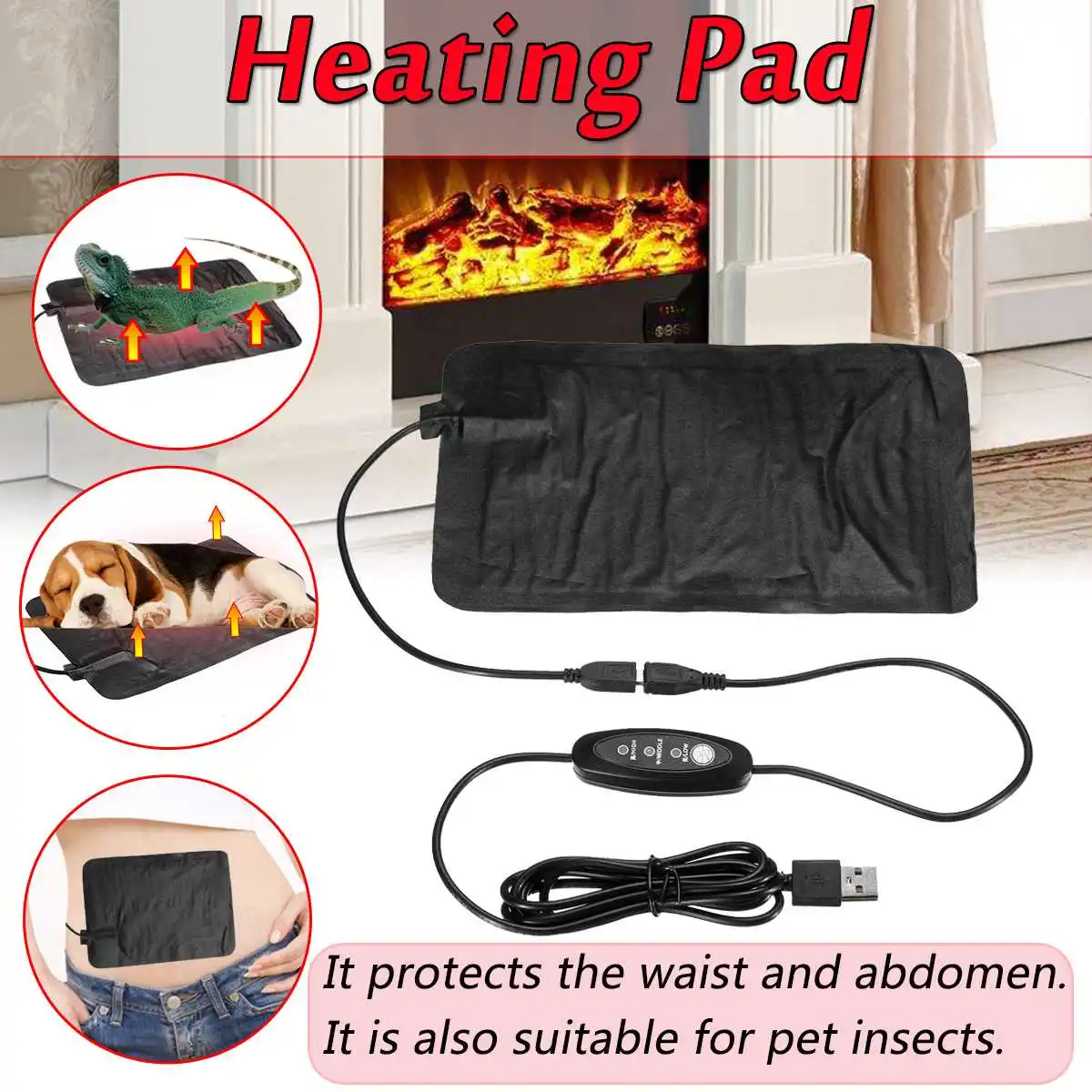 

5V USB Electric Warming Heating Pad Waist Abdominal Neck Shoulder Relief Thermal Jackets Clothes Heating Reptile Pet Heating Pad