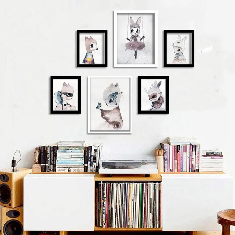 

1PC New Miss Rabbit Simple Creativity Children's Room Decoration Frameless Painting Painted Core High Quality Watercolor Canvas