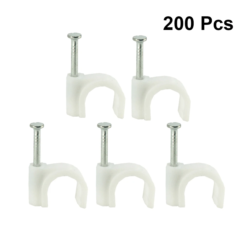 200 PCS 6mm Flat Ethernet Cable Wire Clips Single Coaxial Clamps With Nail For /"