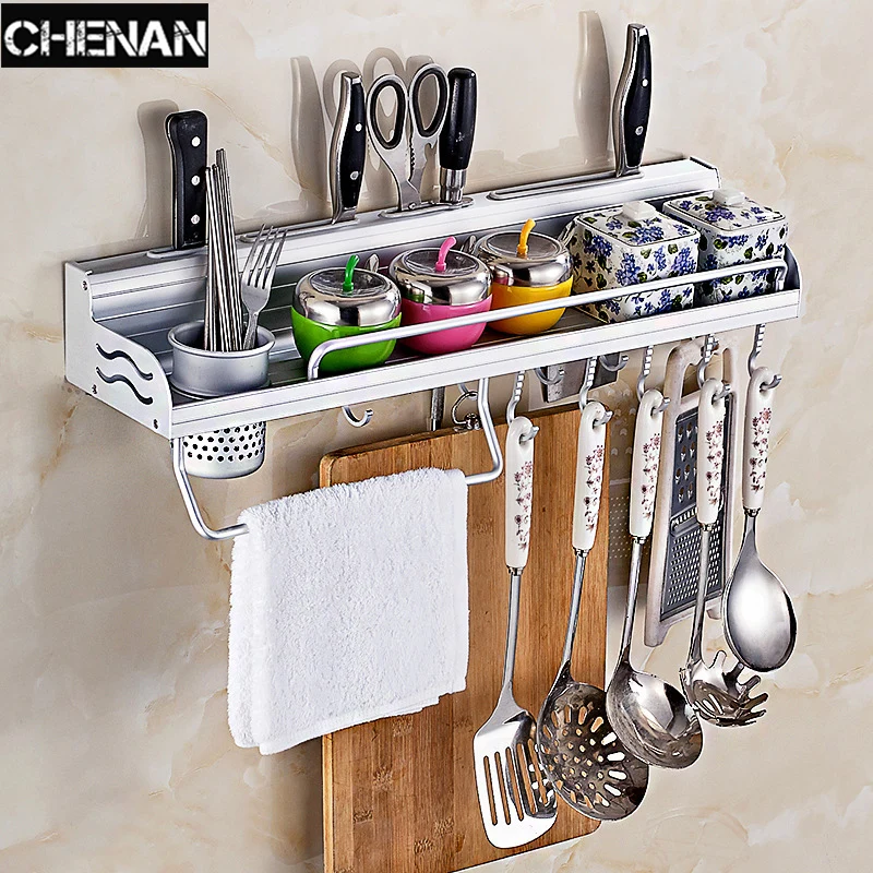 

Aluminum Pantry Cookware Spice Dinnerware Shelf Storage Cutlery Holder Hook Kitchen Organizer Foldable towel