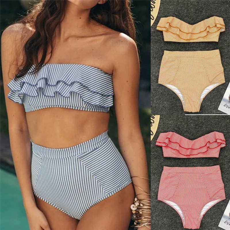 Женский купальник с оборками и высокой талией бандо maillot de bain biquinis комплект из