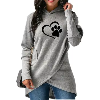 

2018 New Fashion Dog Paw Print Hoodies Women Kawaii Sweatshirts Harajuku Corduroy Clothings Casual Autumn And For