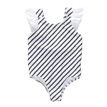 Купальный костюм для маленьких девочек, Цельный купальник, полосатый комбинезон с открытой спиной, купальный костюм, летняя одежда