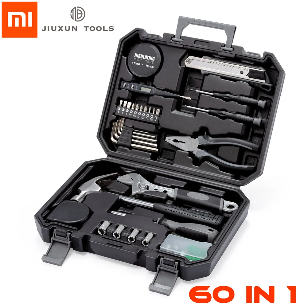 

XIAOMI JIUXUN 60/12 in 1 DIY Tool Kit General Household Hand Tool with Screwdriver Wrench Hammer Band Tape Plier Knife ToolBox