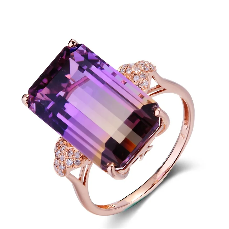 

14K Rose Gold Fashion Close Women''s Ring Micro-Set Group of Tourmaline Zircon Brick Stone Ring 18K Rose Gold Geometric Jewelry