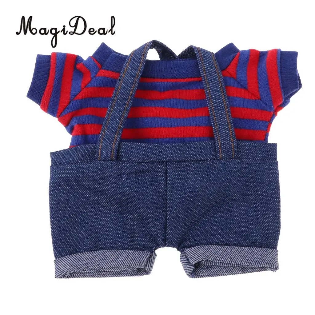 

1/6 Fashion Dolls Denim Suspender Shorts And Short Sleeve Top For 20-23cm Soft Dolls Accessories