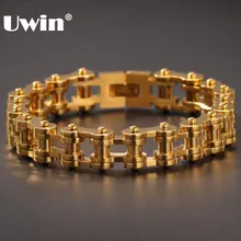 UWIN панк браслеты 316L нержавеющая сталь цвета: золотистый, серебристый цвет 15 мм ширина Байкер Велосипедный спорт ссылка браслет для мужчин хип
