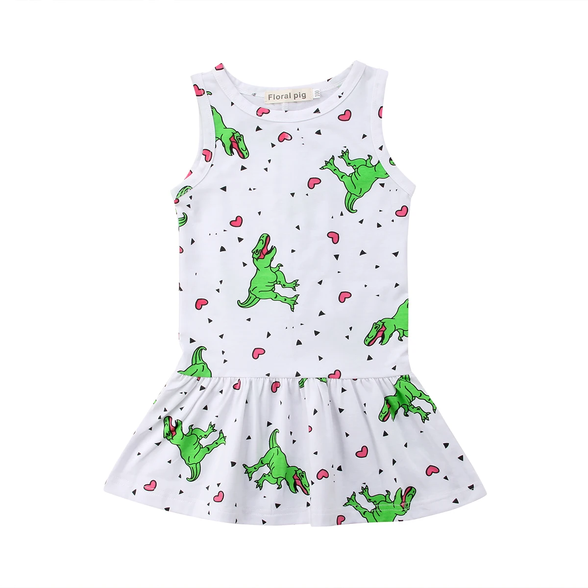 

1-6Y Toddler Kids Baby Girl Dress 3D Dinosaur Sleeveless Cartoon Animal Cotton Dresses Casual Girls Clothes