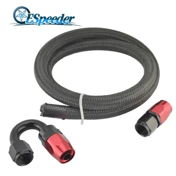 

ESPEEDER AN4/6/8/10 0+180degree Aluminum Swivel Hose End Fittings+1M Nylon Braided Racing Oil Fuel Hose Line Oil Cooler Kits
