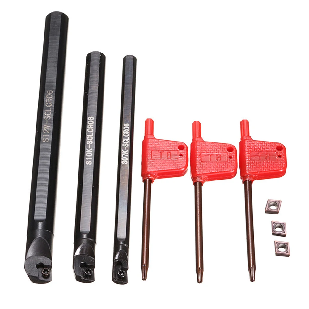 

3Pcs Boring Bar Holder S07K/S10K/S12M-SCLCR06 CNC Lathe Machining Cutter Turning Holder + 3Pcs CCMT0602 Inserts + 3Pcs Wrenches