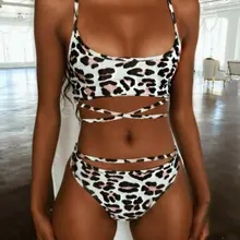 Женский леопардовый принт бандаж бандо Бикини Мягкий набор купальный костюм бразильская пляжная одежда купальники купальник