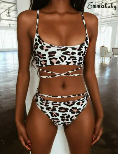 

2019 Women Leopard Print Bandeau Bandage Bikini Padded Set Bathing Suit Brazilian Swimwear Beachwear Swimsuit