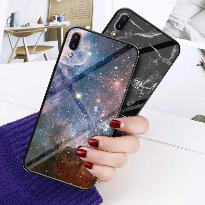 Мраморный чехол из закаленного стекла для VIVO NEX S/A Y66 Y67 Y71 Y75 Y79 Y73 Y83 Y81 Y81s Y85 V9 Мягкий