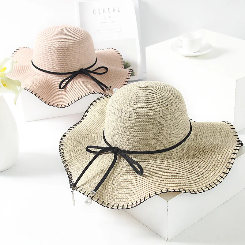 طوي كبيرة حافة Sunhats النساء في الهواء الطلق واقية من الشمس قبعات للحماية من الشمس للنساء الصيف كبيرة القش قبعة كبيرة حافة سيدة الشاطئ عطلة كاب