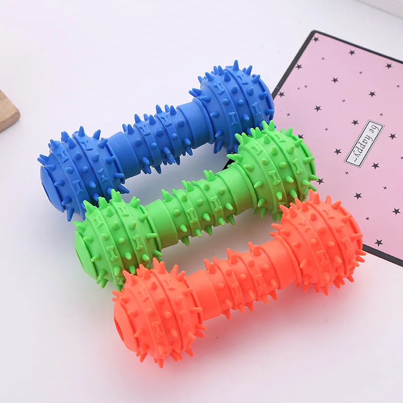 

New Colorful Dots Dog Bone Toy Dumbbell Shaped Dog Squeeze Squeak Faux Bone Pet Chew Toys For Dogs Drop Shipping