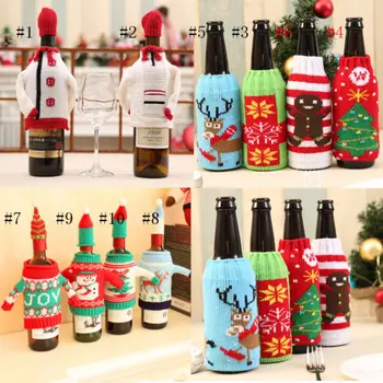 

Wine Bottle Cover Bag Knitted Sweater Hat Gift Bag Christmas Xmas Tree Bar Decor