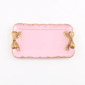 

European Style Bow Cake Storage Trays Makeup Organizer Dessert Plate Square Decor Tray Kitchen Storage Trays 12x20Cm