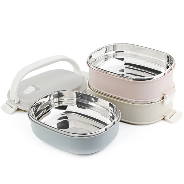 

3-Layer 304 Stainless Steel Portable Lunch Box Square Gradient Color Insulation Barrel Sealed Thermal Insulation Lunch Box