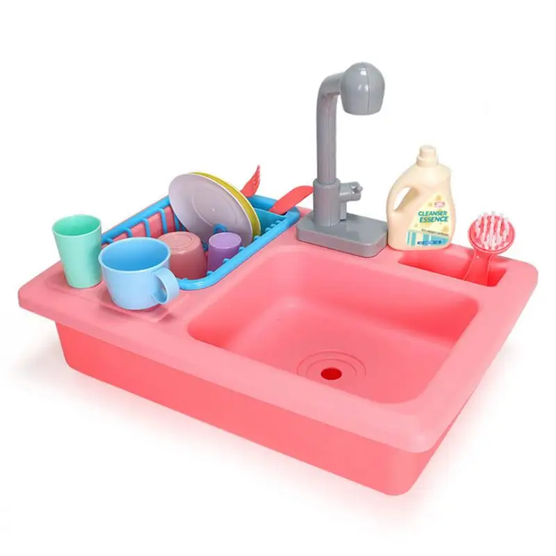 Kids Simulation Kitchen Sink Set Play Water Faucet Dishwasher Pretend Play Interactive Toys For Children Boys Girls Gifts