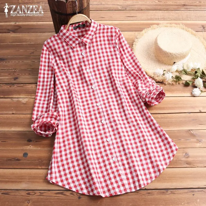 زائد حجم 5XL منقوشة قميص 2019 ZANZEA المرأة عارضة بلوزة خمر زر أسفل للنساء بالأزرار الإناث الاختيار معطف blusas أعلى زائد حجم 5XL منقوشة قميص 2019 ZANZEA المرأة عارضة بلوزة خمر زر أسفل للنساء بالأزرار الإناث الاختيار معطف blusas أعلى