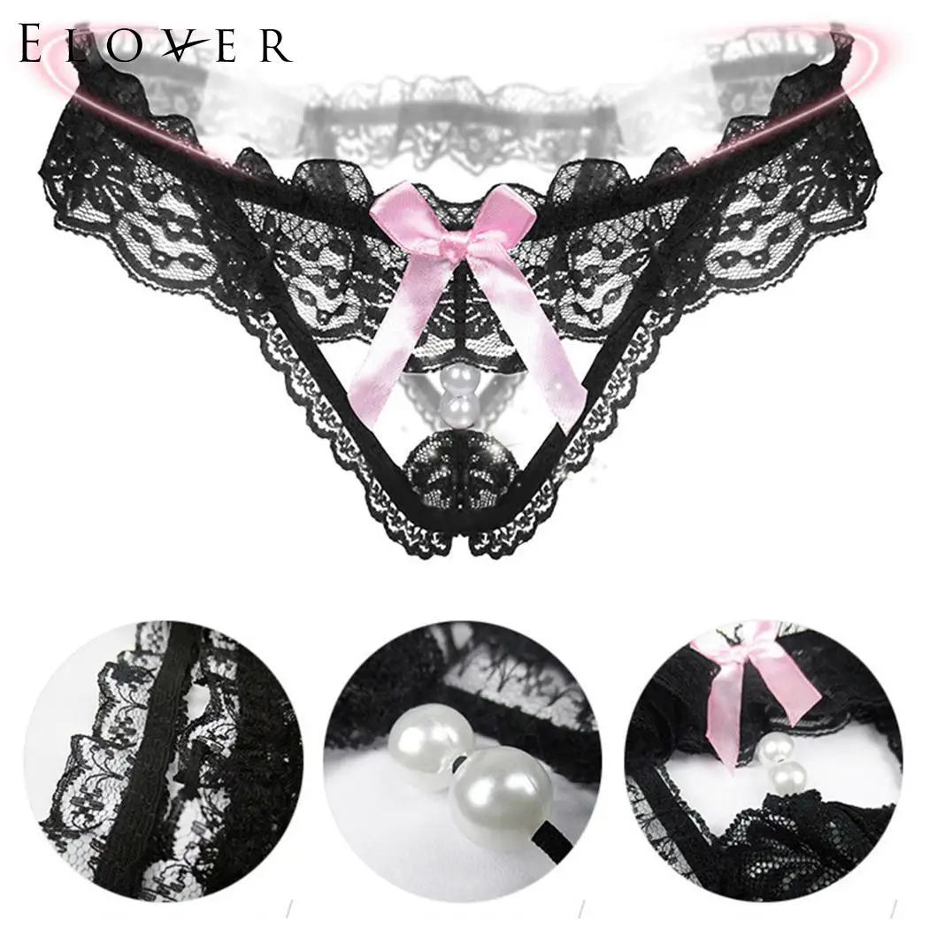 

Elover Sexy Underwear Bow Sleepwear Peals Women Sexy Lingerie Lace Bow Open Panties G-String Thong Underwear