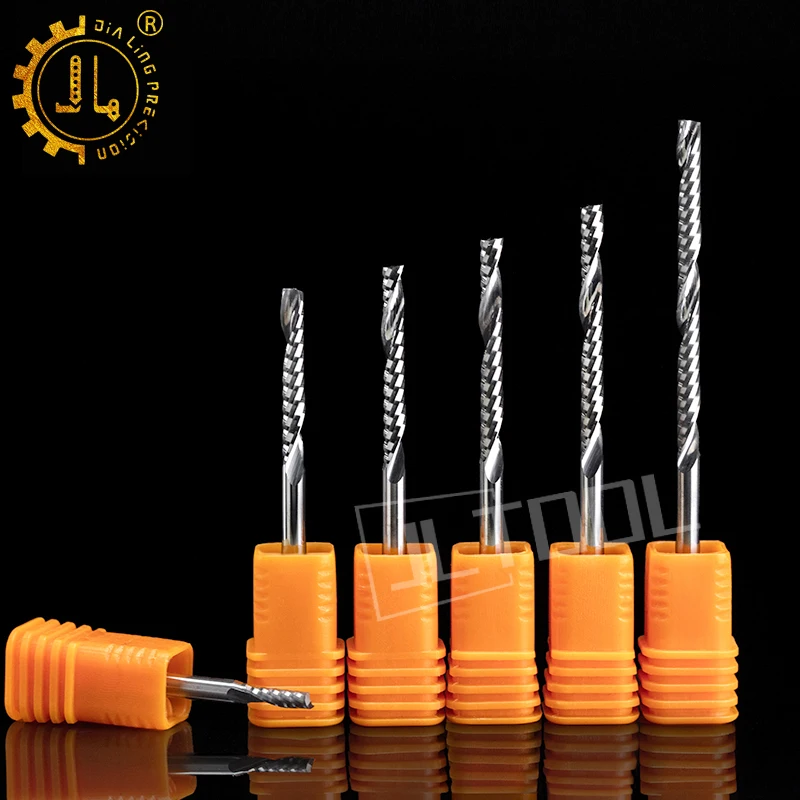 

JIALING 1PC Single Flute CNC Router Bits One Flute Spiral End Mills Carbide Milling Cutter Spiral PVC Cutter