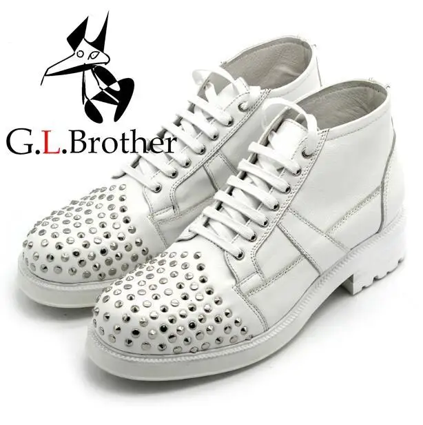 

England Style Joker Men Boots Rivet Thick Sole White Boots Big Head Lace-up Handmade Men Shoes