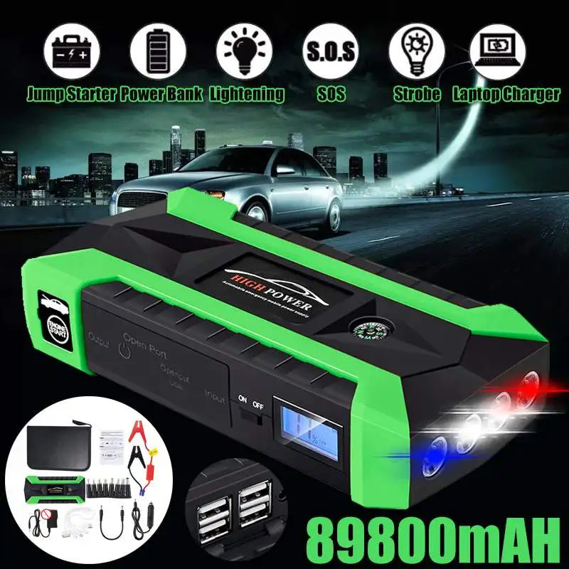 Multifunction Jump Starter 89800mAh 12V 4 USB 600A Portable Power Bank Car Battery Booster Charger Starting Device