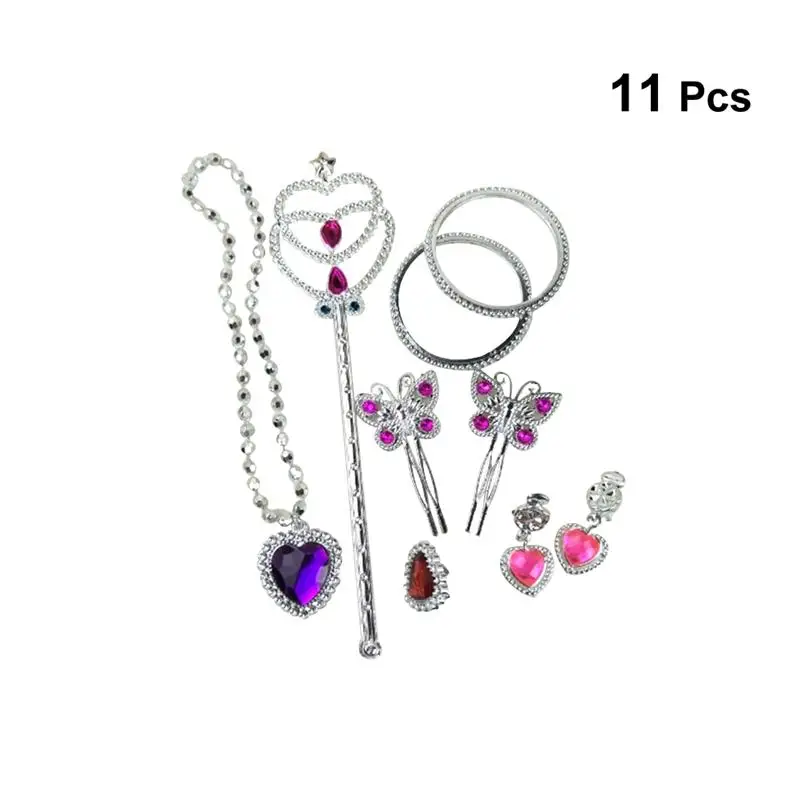 

11pcs Dress Up Accessories Plastic Eye-catching Earrings Bracelet Hair Clip Fairy Stick Dress Up Pretend Play Birthday Party