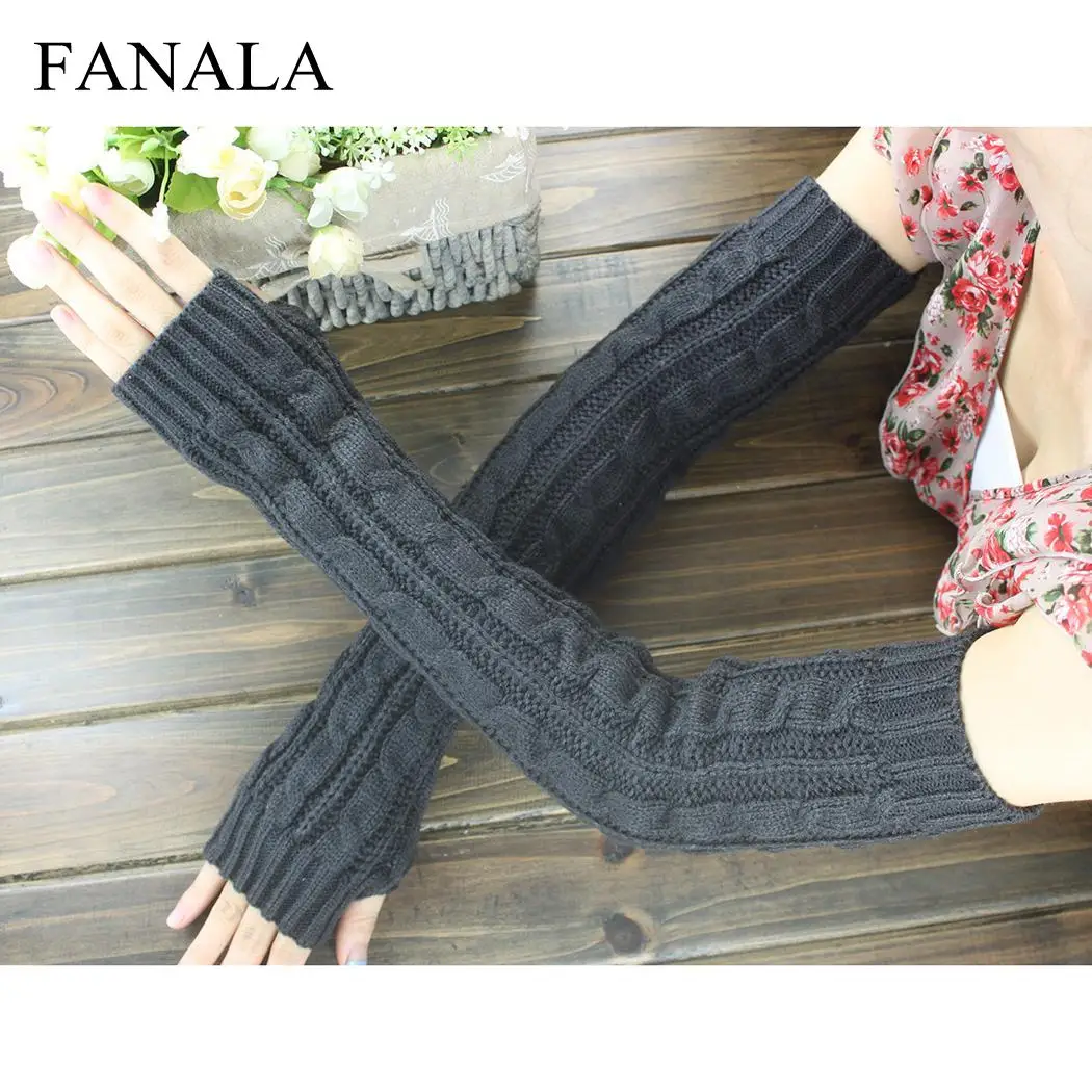 

Fashion Autumn Winter Women Gloves Fashion Wrist Arm Warmer knitting Wool Long Fingerless Gloves Mitten Warm Female Guantes