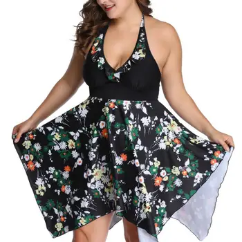 

New Fashion Plus Size Women's Swimsuit Skirt Soft Skin-friendly Split Swimwear with Removable Chest Pad without Steel Ring