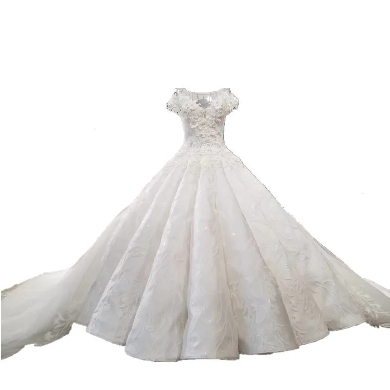 Бальное платье с большим шлейфом 100% настоящие роскошные кристаллы Bling арабское свадебное платье шампанское бальное платье 2018 кружевное