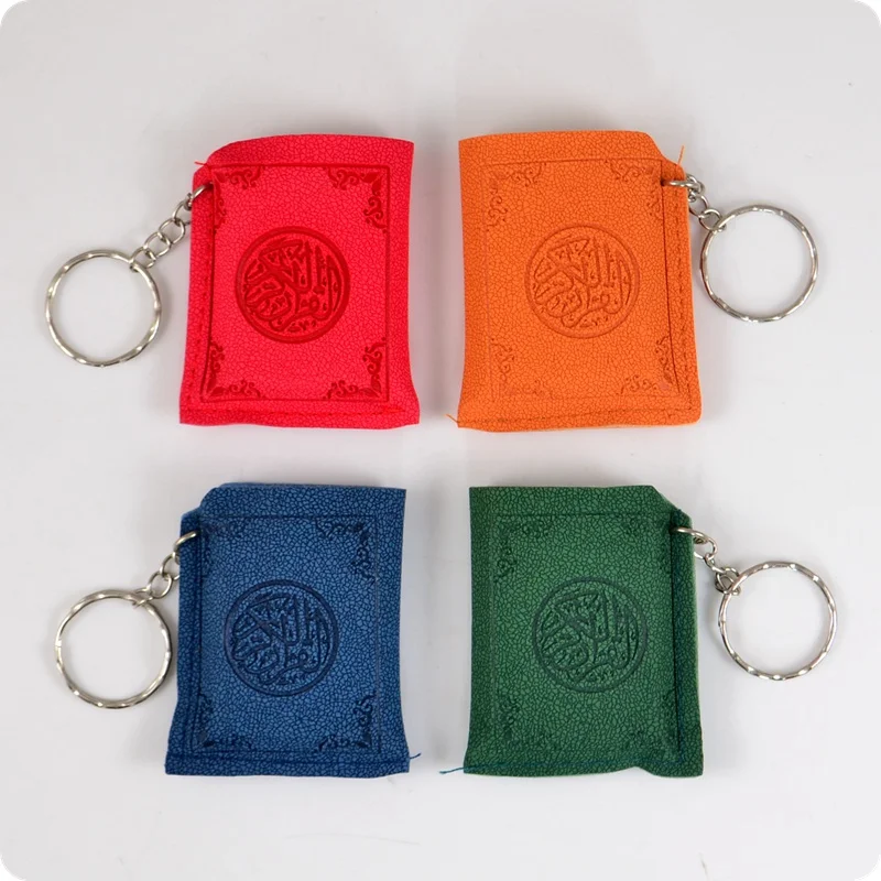 

50x Leather Case Mini Arabic language Koran Quran Islam Muslim ALLAH real paper can read Pendant Key Chains Religious jewelry