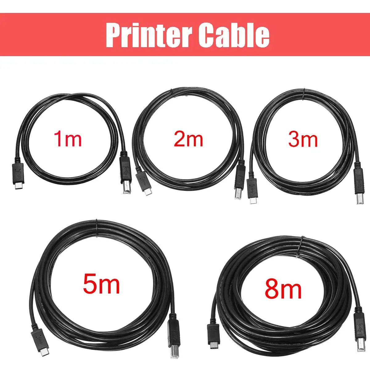 

1/2/3/5/8m Wholesale USB-C USB 3.1 Type C Male Connector to USB 2.0 B Type Male Data Cable for Cell Phone Printer Hard Disk