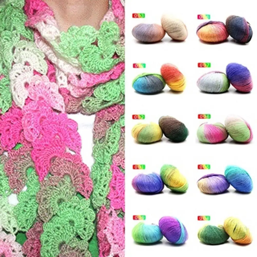

15 Color Rainbow Pure Wool Gradient Color Thick Needle Sewing Hook Shawl Hat Scarf Wool Knitting Yarn #AW