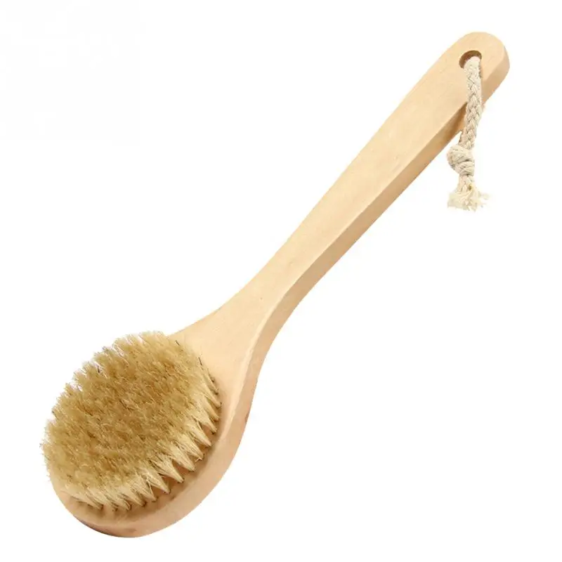 Natural Bristle Handle Wooden Scrub Brush Body Skin Shower Massage Brush Round Head Bath Brushes