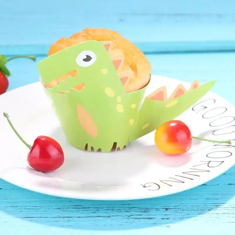 12pcs Set 3d Cartoon Dinosaur Cupcake Wrappers Birthday Party Cake