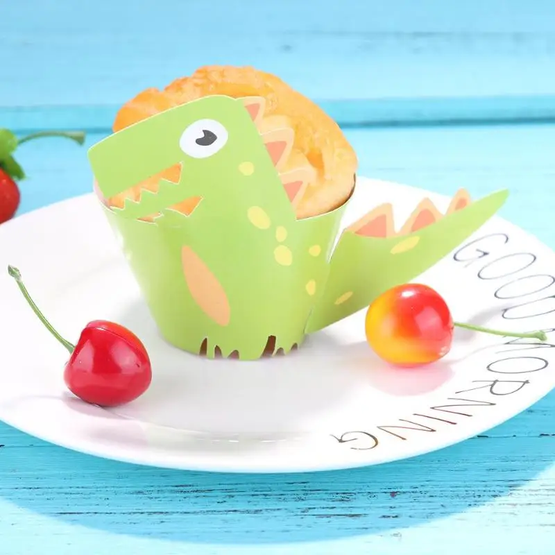 

12pcs/Set 3D Cartoon Dinosaur Cupcake Wrappers Birthday Party Cake Decorating Supplies DIY Dino Baby Shower Dessert Table Decor