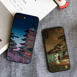 Укие-e японского искусства Красота Капа черный мягкий силиконовый чехол для телефона чехол для iPhone XS Max XR 8 7 6 S 6 плюс 5S SE 5 iPod touch 6 5