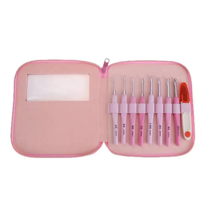 

8pcs TPR Soft Handle Aluminum Crochet Hooks Sewing Needles Sweater Weaving Tools Kit Set with Plastic Scissors Sewing Needles