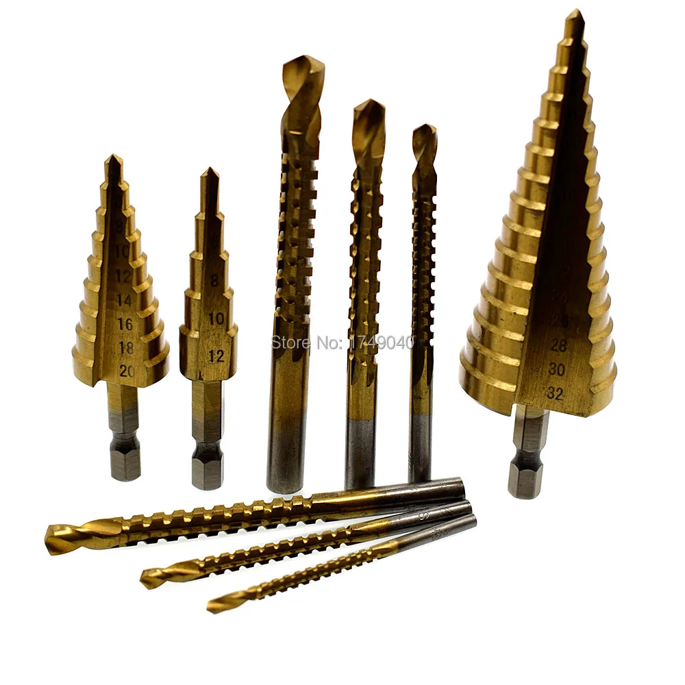 Cone Drill Bits 1/4" Hex Shank Titanium Step Drill Bits HSS Woodworking
