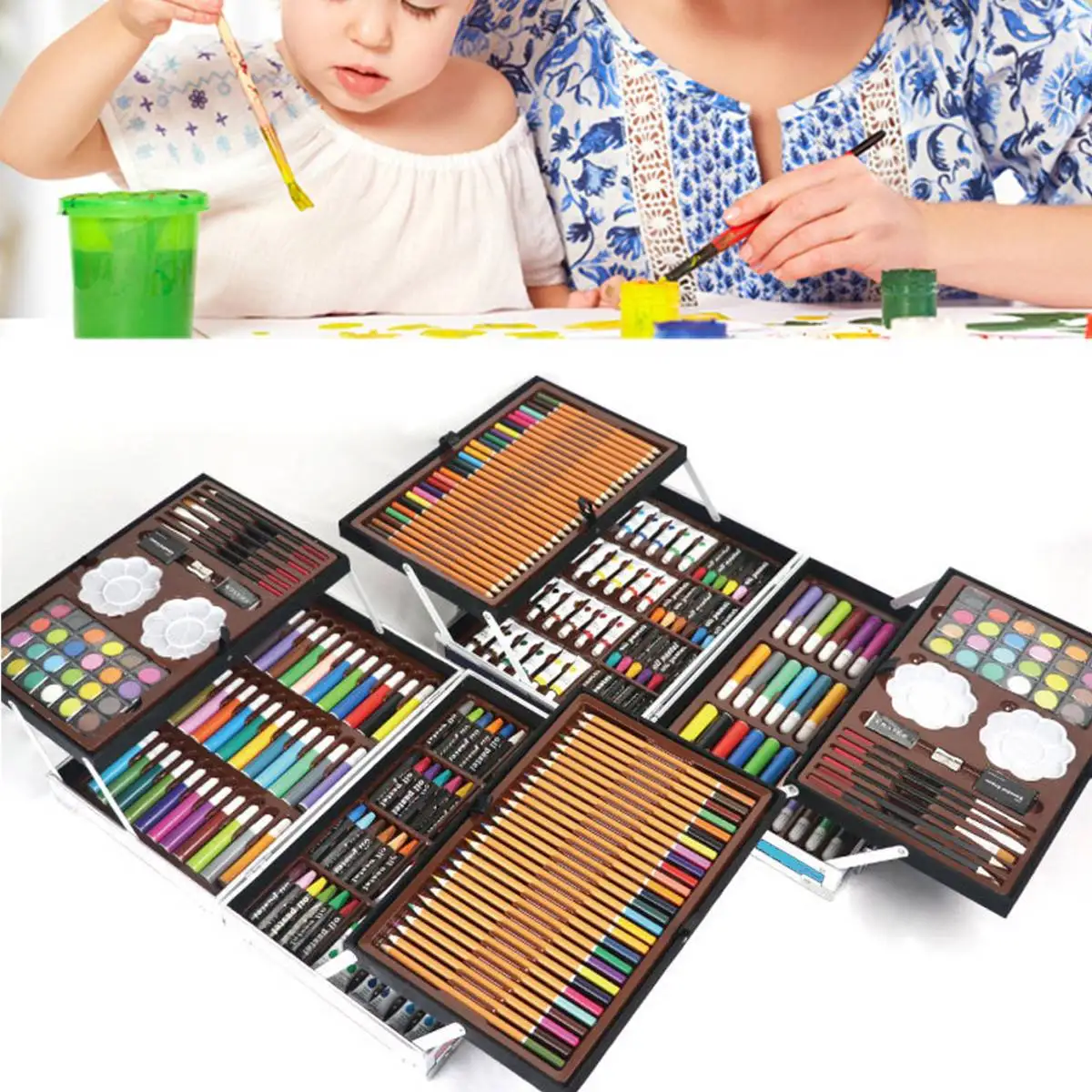 

Artist Coloured Pencils Sets Color Art Professional Sketch Drawing Set Coloring Paint Pen Brush Kit with Wooden Box Gift 145Pcs