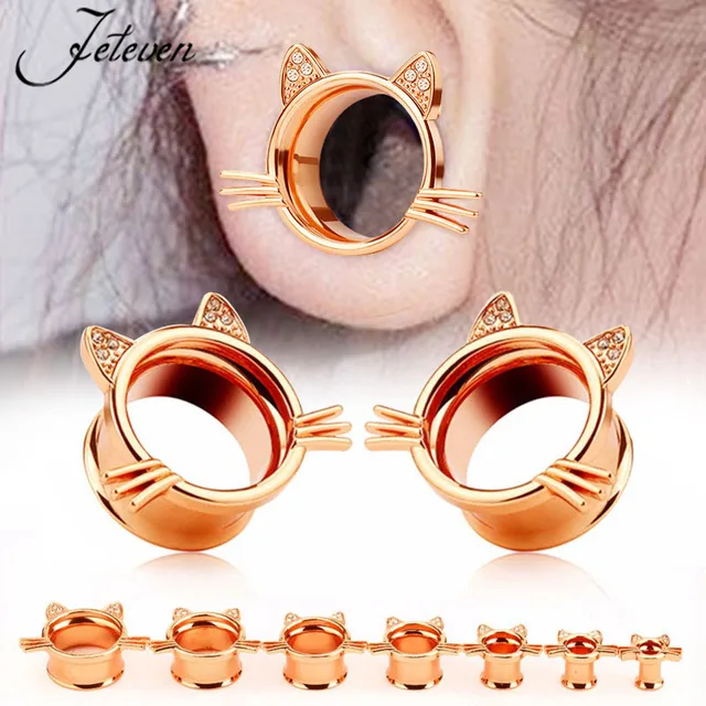 1 Pair Acrylic Crystal Ear Plugs Jewelry Decoration Diamond Cat Style