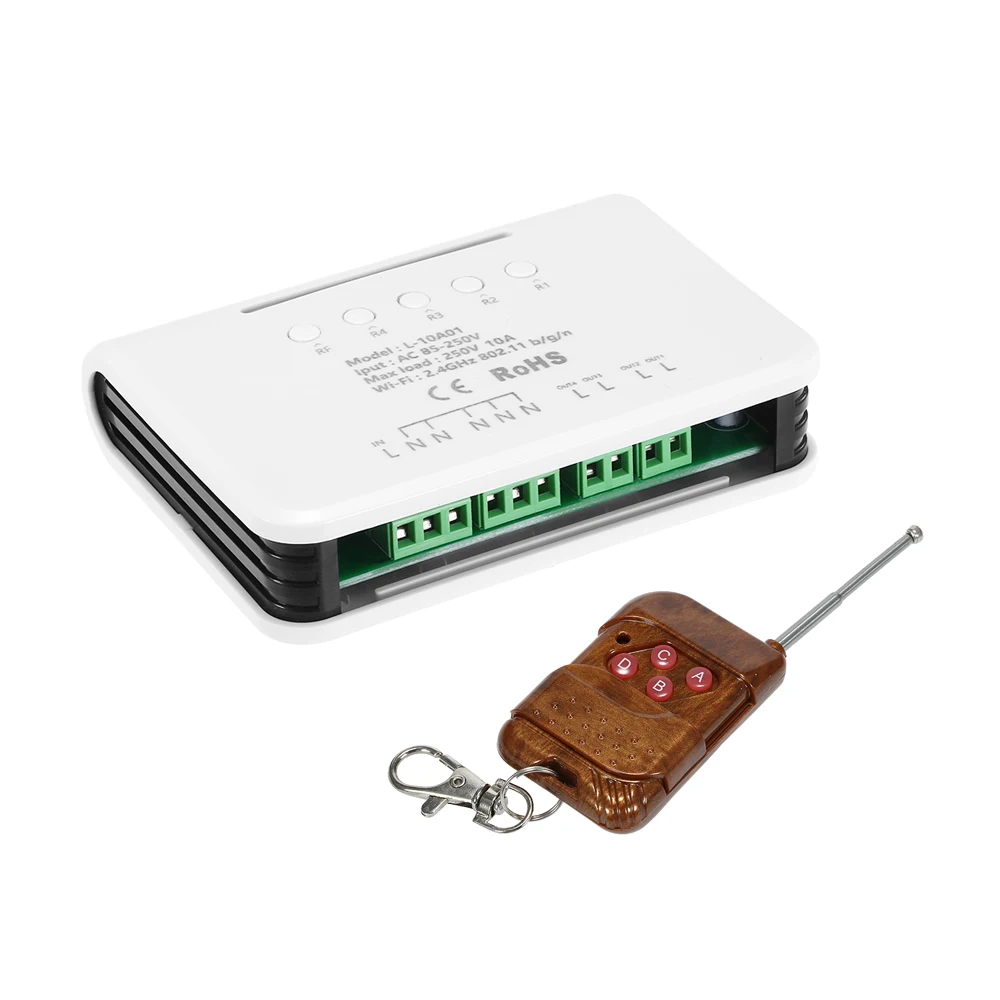 

eWelink 4CH WIFI Smart Switch Compatible with RF433MHz 4 Gang Wireless Switch 4 Button Remote Controller Compatible